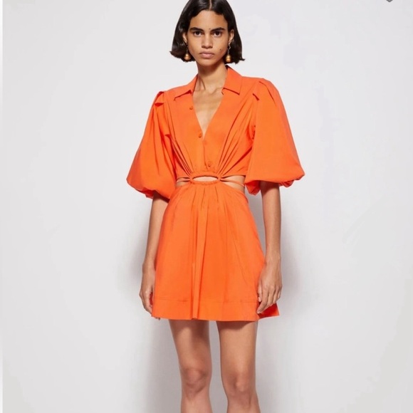 Jonathan Simkhai Dresses & Skirts - Jonathan Simkhai Aulora Orange Cutout Poplin Collared Mini Dress Size Medium